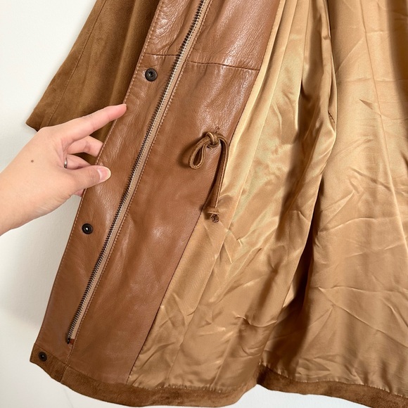 Vintage 90’s Funnel Neck Camel Oversized Retro Suede Jacket Shoulder Pads - Picture 8 of 15